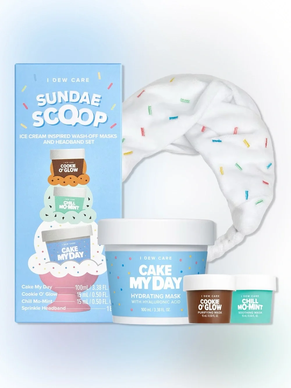 I Dew Care Sundae Scoop Ice Cream-Inspired Wash-Off Masks & Headband Set